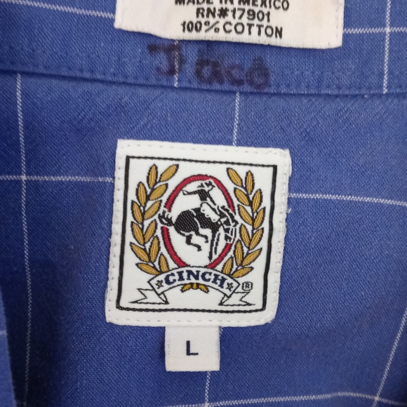 Mens sz Lg Cinch blue short sleeve shirt - Picture 2 of 2